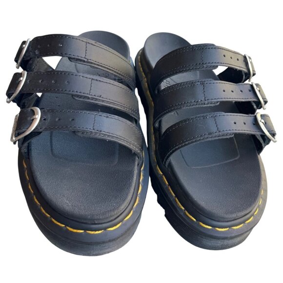 Dr. Martens Blaire Black Leather Slide Sandals Size 7 Triple Strap & Buckles - Picture 2 of 13